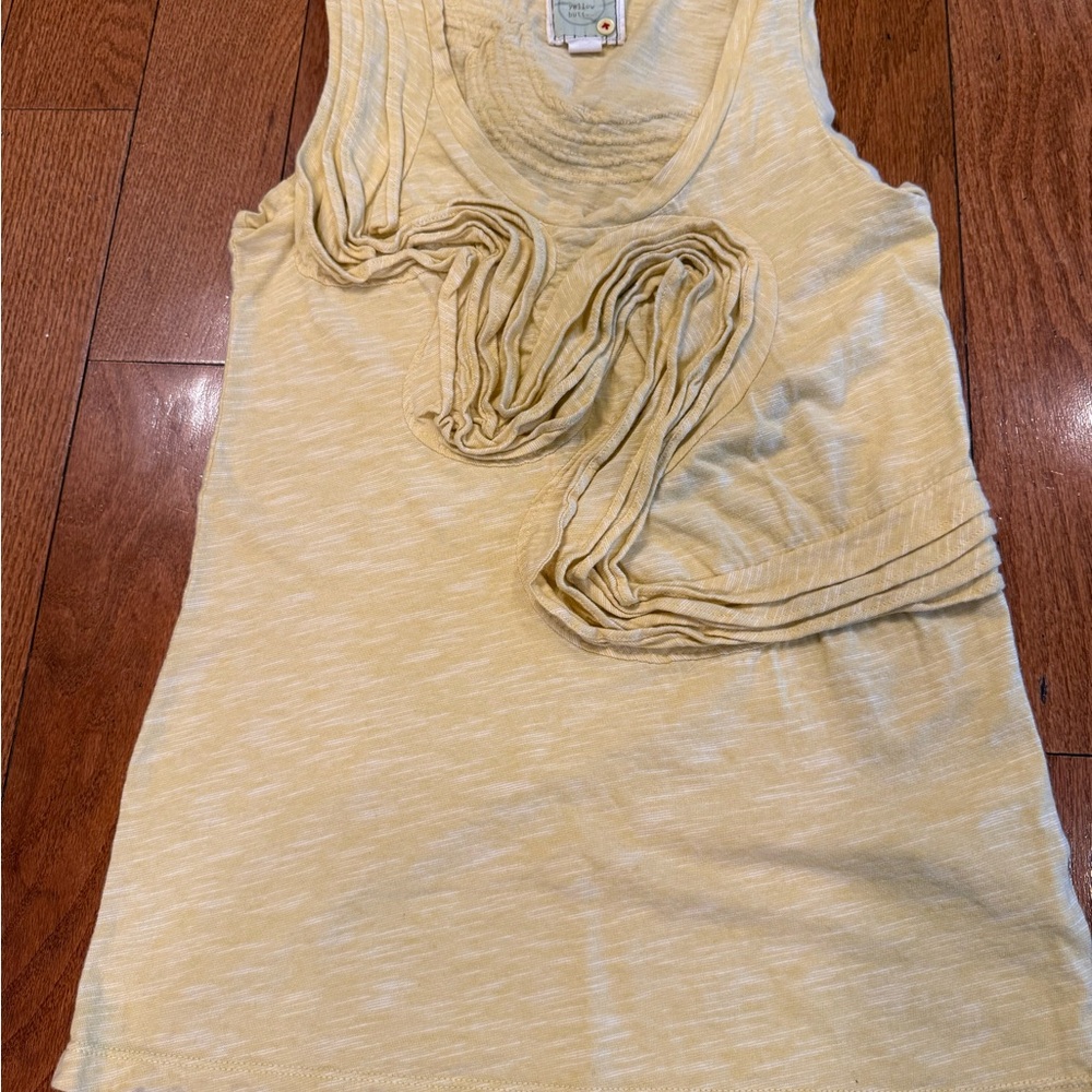 Little Yellow Button Chic Pale Yellow Ruffle Tank Top XS Boho Whimsical‎